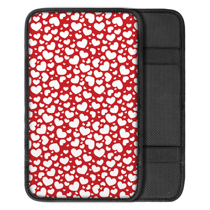 White And Red Heart Pattern Print Car Center Console Cover