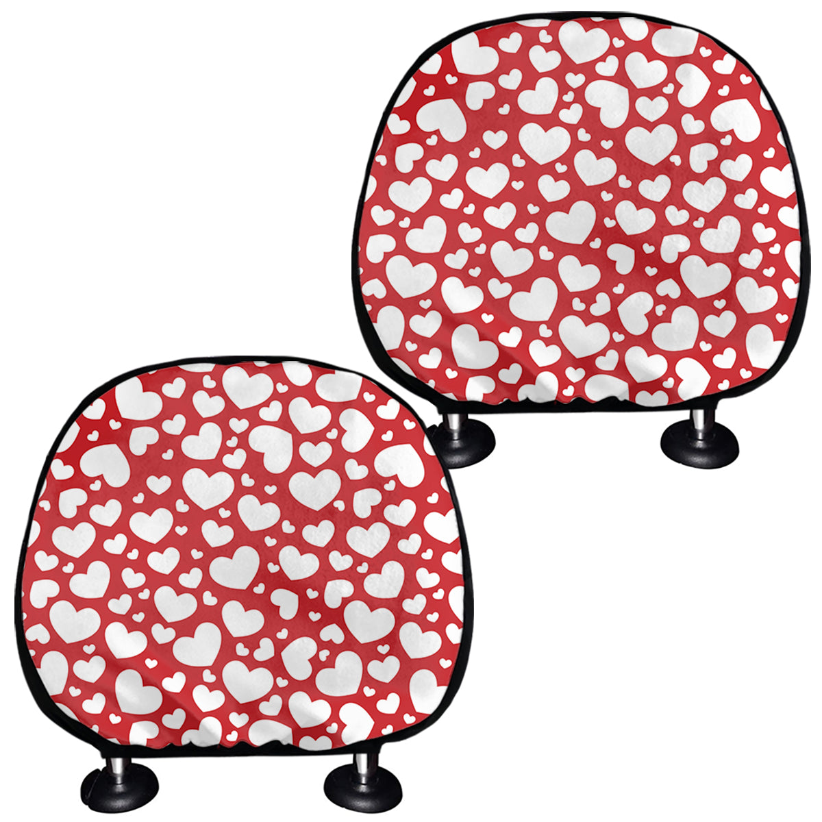White And Red Heart Pattern Print Car Headrest Covers
