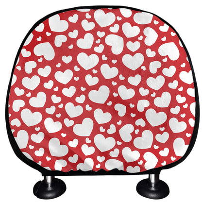 White And Red Heart Pattern Print Car Headrest Covers