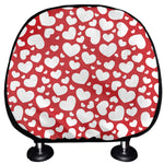 White And Red Heart Pattern Print Car Headrest Covers