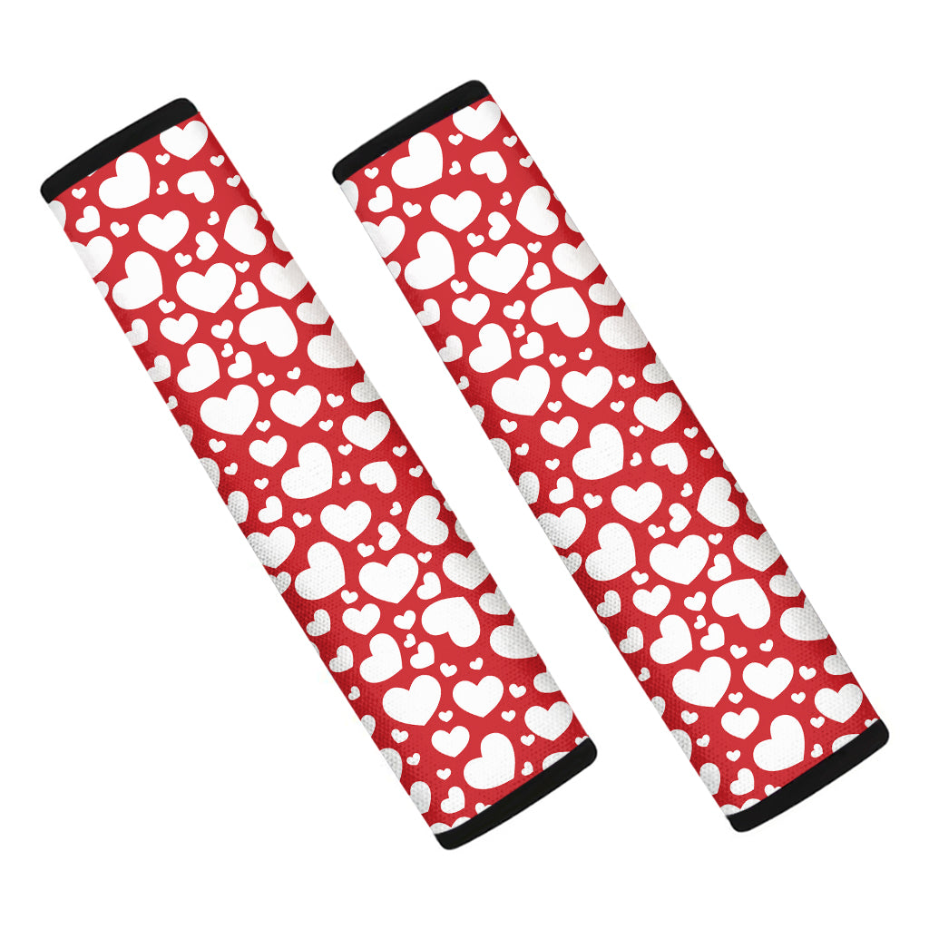 White And Red Heart Pattern Print Car Seat Belt Covers