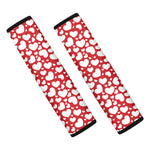 White And Red Heart Pattern Print Car Seat Belt Covers
