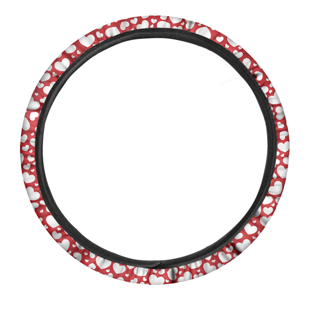 White And Red Heart Pattern Print Car Steering Wheel Cover