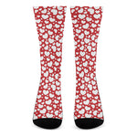 White And Red Heart Pattern Print Crew Socks