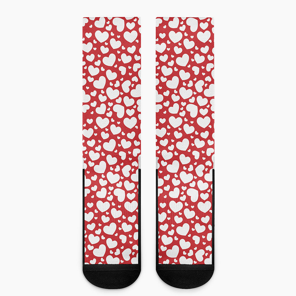 White And Red Heart Pattern Print Crew Socks