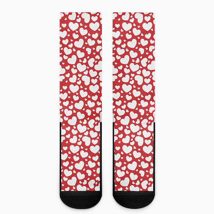 White And Red Heart Pattern Print Crew Socks