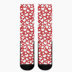 White And Red Heart Pattern Print Crew Socks