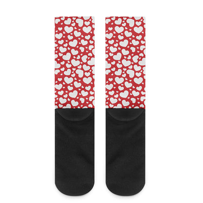 White And Red Heart Pattern Print Crew Socks