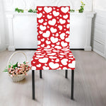 White And Red Heart Pattern Print Dining Chair Slipcover