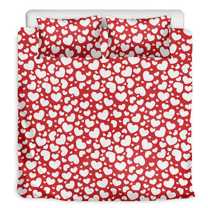 White And Red Heart Pattern Print Duvet Cover Bedding Set