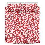 White And Red Heart Pattern Print Duvet Cover Bedding Set