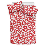 White And Red Heart Pattern Print Duvet Cover Bedding Set