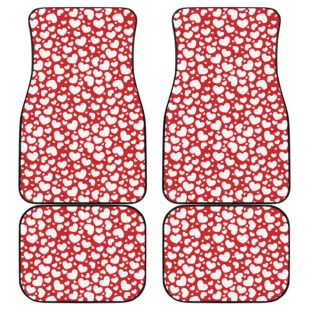White And Red Heart Pattern Print Front and Back Car Floor Mats