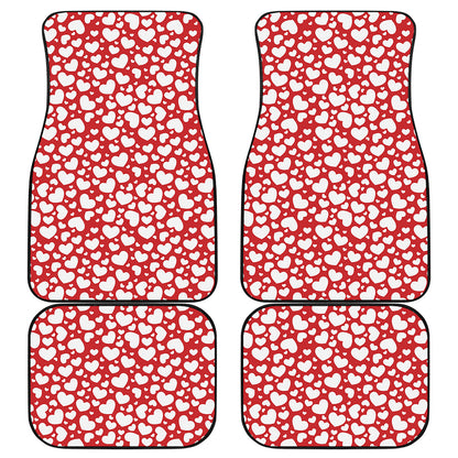 White And Red Heart Pattern Print Front and Back Car Floor Mats