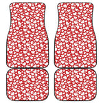 White And Red Heart Pattern Print Front and Back Car Floor Mats