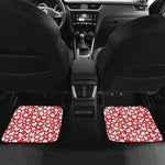 White And Red Heart Pattern Print Front and Back Car Floor Mats