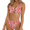 White And Red Heart Pattern Print Front Bow Tie Bikini