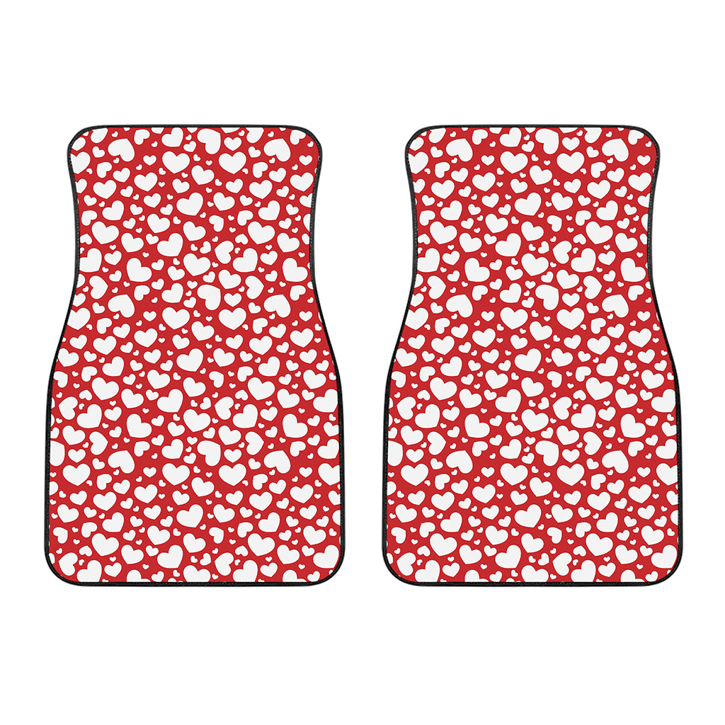 White And Red Heart Pattern Print Front Car Floor Mats
