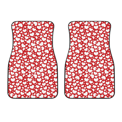 White And Red Heart Pattern Print Front Car Floor Mats