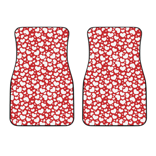 White And Red Heart Pattern Print Front Car Floor Mats