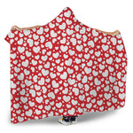 White And Red Heart Pattern Print Hooded Blanket