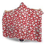 White And Red Heart Pattern Print Hooded Blanket