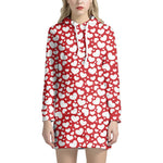 White And Red Heart Pattern Print Hoodie Dress