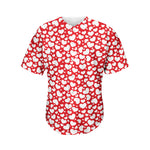 White And Red Heart Pattern Print Men's Baseball Jersey
