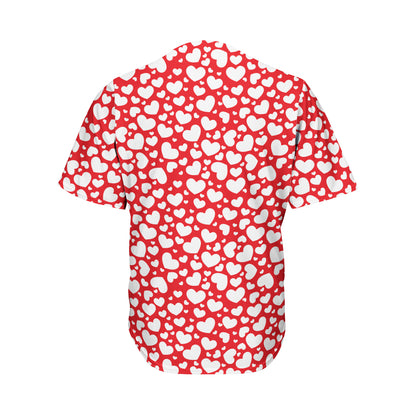 White And Red Heart Pattern Print Men's Baseball Jersey