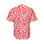 White And Red Heart Pattern Print Men's Baseball Jersey