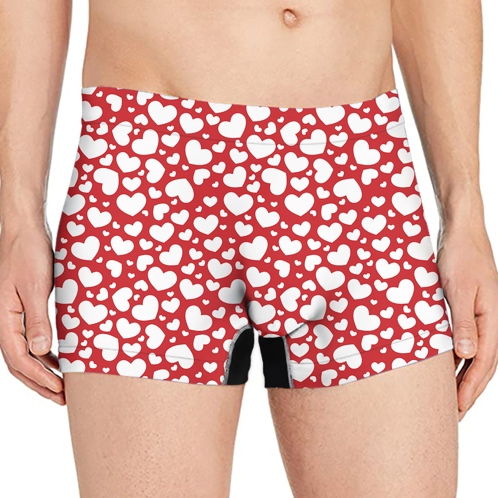 White And Red Heart Pattern Print Men's Boxer Briefs