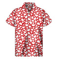 White And Red Heart Pattern Print Men's Short Sleeve Shirt