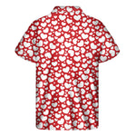 White And Red Heart Pattern Print Men's Short Sleeve Shirt
