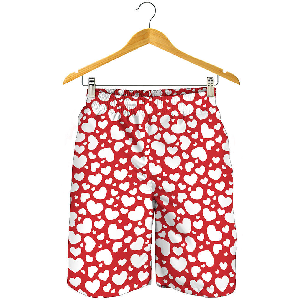 White And Red Heart Pattern Print Men's Shorts