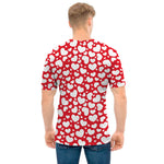 White And Red Heart Pattern Print Men's T-Shirt