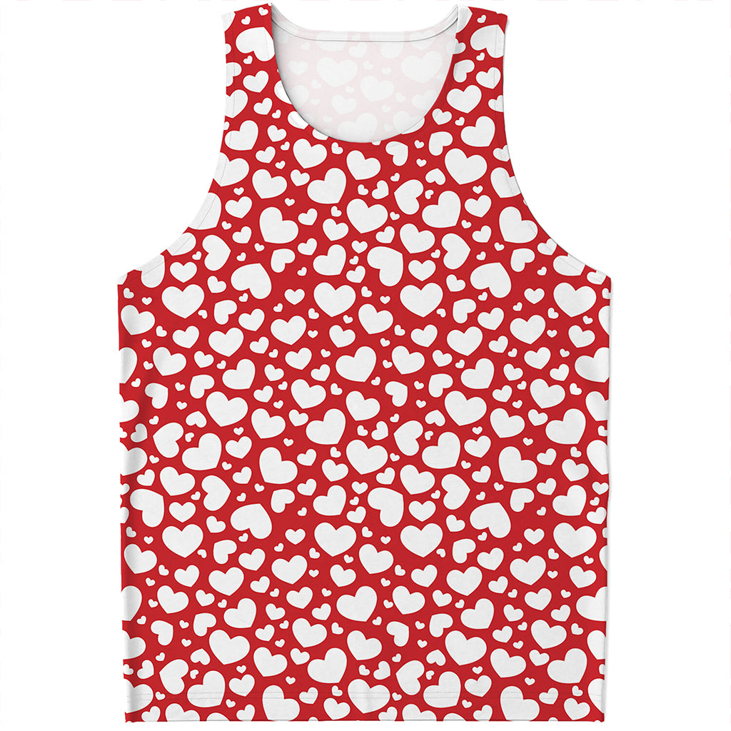 White And Red Heart Pattern Print Men's Tank Top