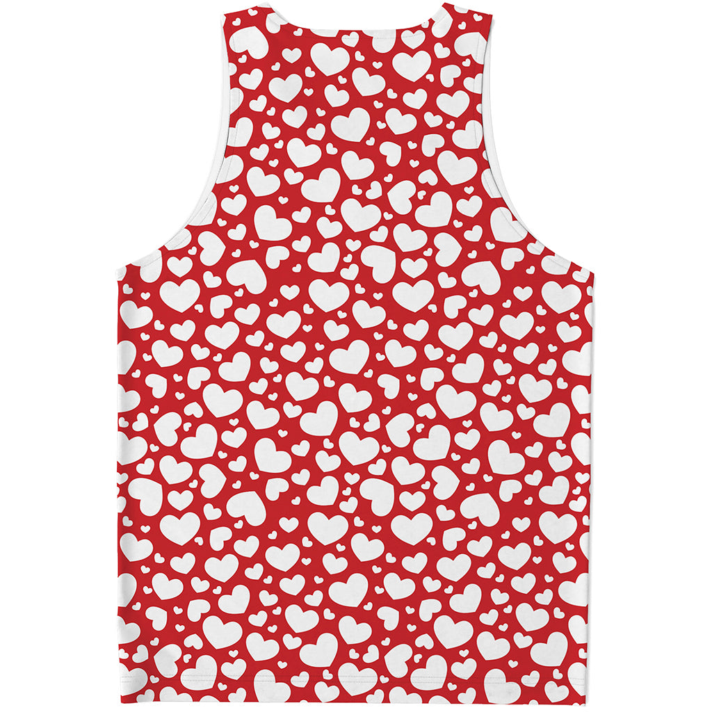 White And Red Heart Pattern Print Men's Tank Top