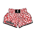White And Red Heart Pattern Print Muay Thai Boxing Shorts