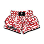 White And Red Heart Pattern Print Muay Thai Boxing Shorts