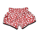 White And Red Heart Pattern Print Muay Thai Boxing Shorts