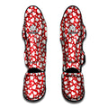 White And Red Heart Pattern Print Muay Thai Shin Guards