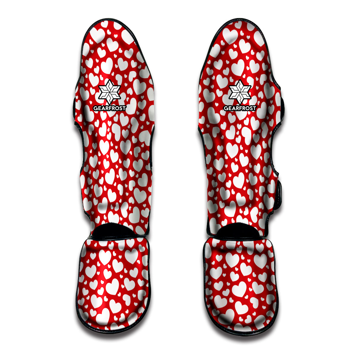 White And Red Heart Pattern Print Muay Thai Shin Guard