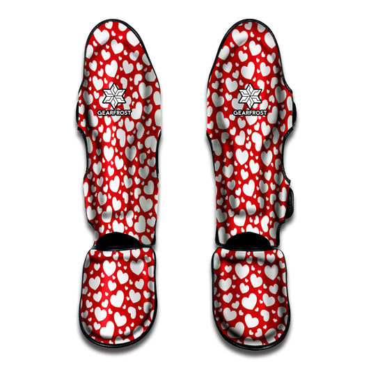 White And Red Heart Pattern Print Muay Thai Shin Guard