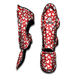 White And Red Heart Pattern Print Muay Thai Shin Guard