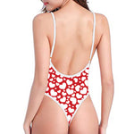 White And Red Heart Pattern Print One Piece High Cut Swimsuit