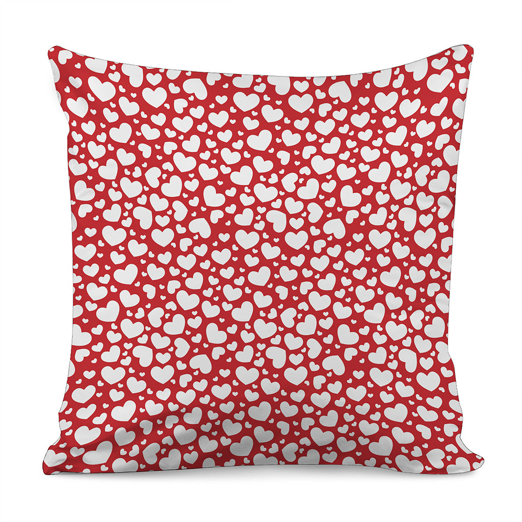 White And Red Heart Pattern Print Pillow Cover