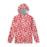 White And Red Heart Pattern Print Pullover Hoodie