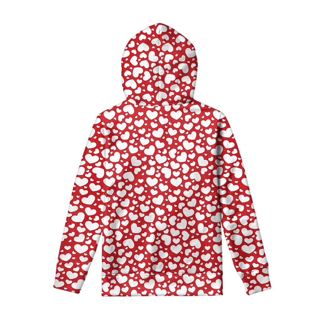 White And Red Heart Pattern Print Pullover Hoodie