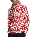 White And Red Heart Pattern Print Pullover Hoodie
