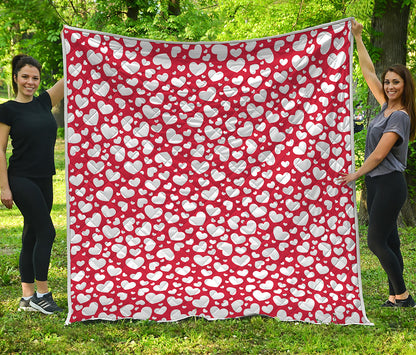 White And Red Heart Pattern Print Quilt